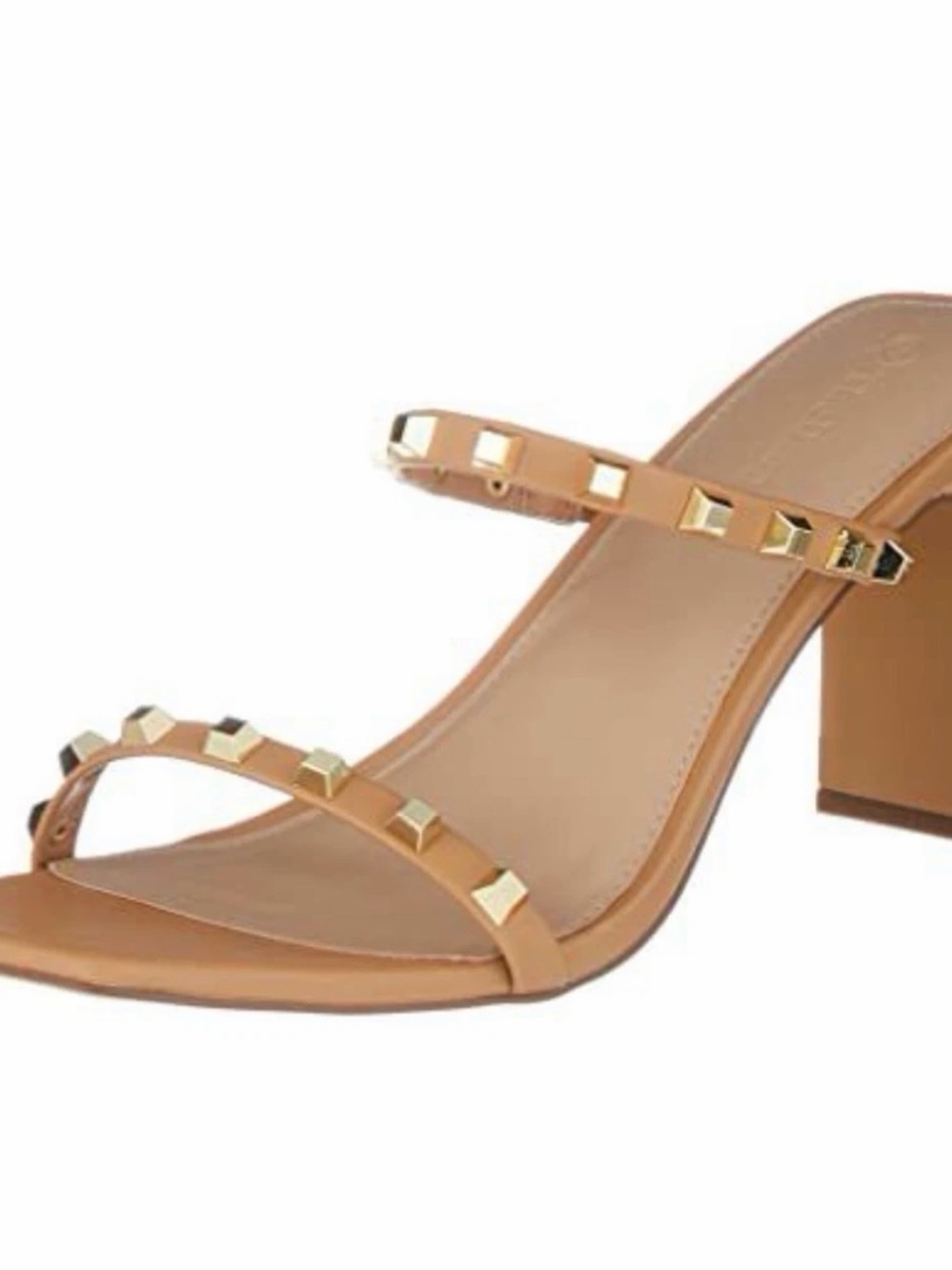 The Drop Avery square Toe Double Strap Doe Tan Heel Black studded Style